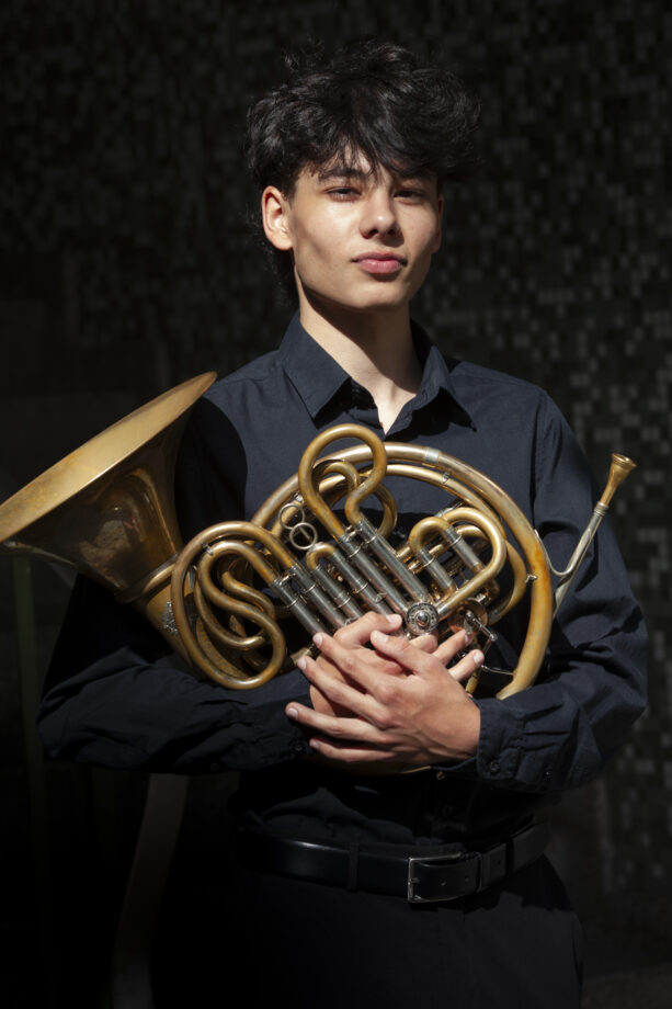 Klassischer Musiker mit Horn